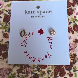 Kate Spade ♠️ New York One In A Million “a” Set Clear/Gold Stud Earrings NWT